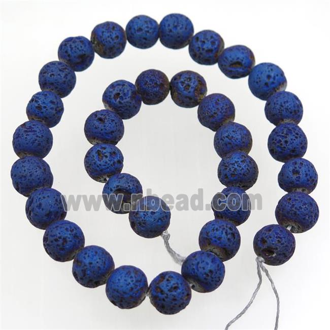 round Lava stone beads, blue electroplated