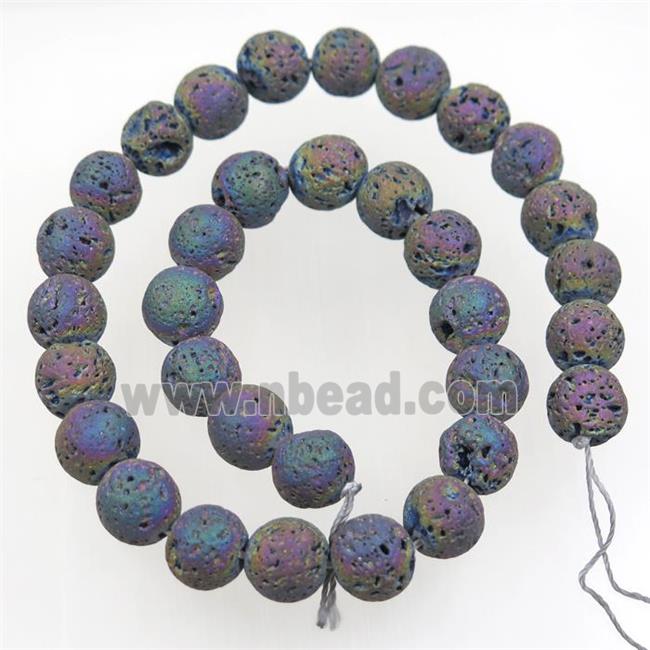round Lava stone beads, rainbow electroplated