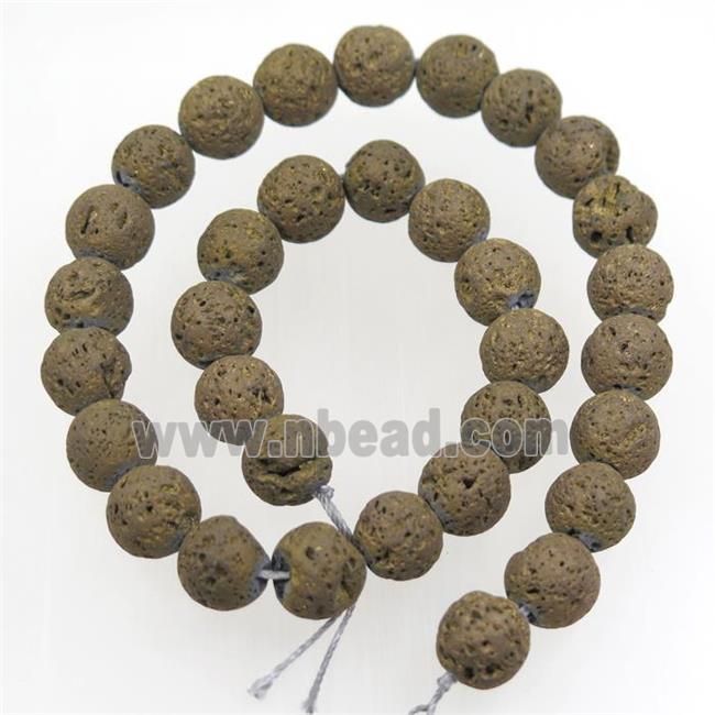 round Lava rock beads, antique bronze electroplated