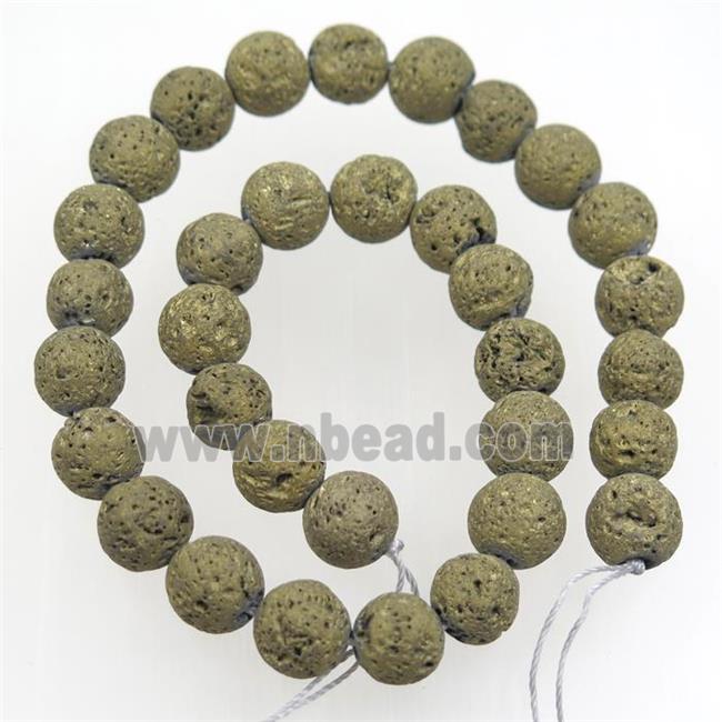 round Lava stone beads, gold electroplated