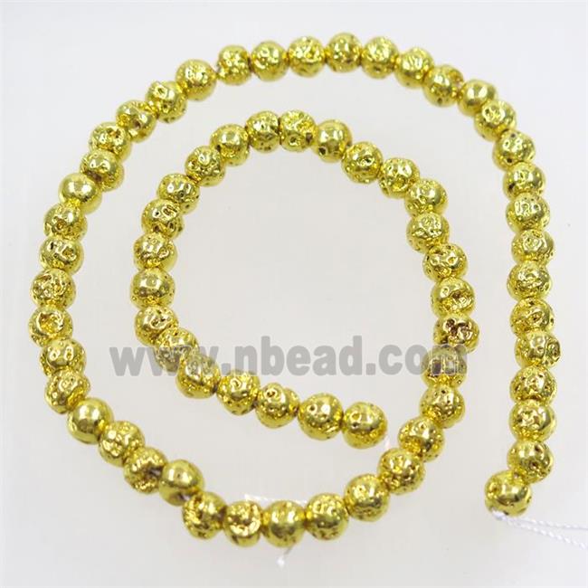 round Lava stone beads, gold electroplated