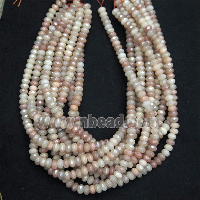faceted rondelle peach SunStone beads, AB color plated