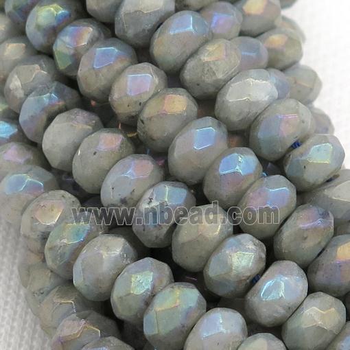 faceted rondelle Labradorite beads, light electroplated