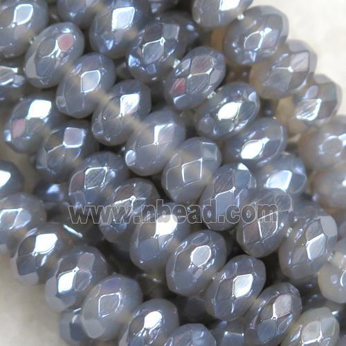 faceted rondelle gray Agate beads, light electroplated
