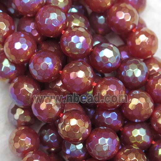 faceted round Red Carnelian Agate beads, AB color plated