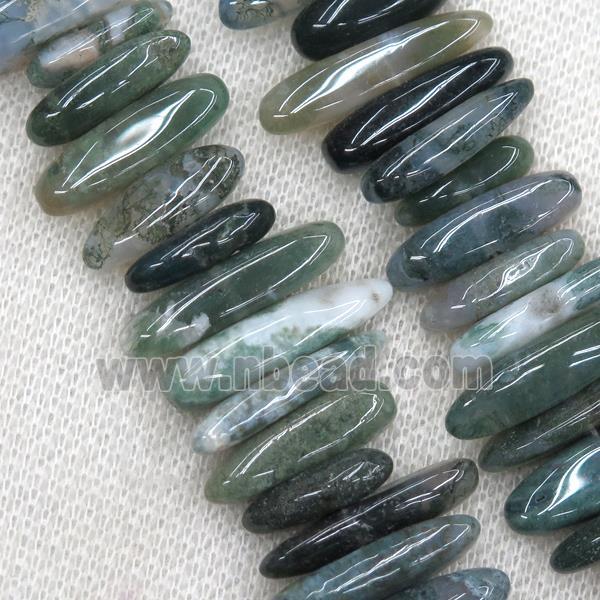 Moss Agate stick chip beads, topdrilled