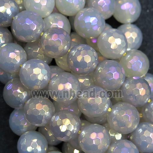 faceted round grey agate beads, AB color electroplated