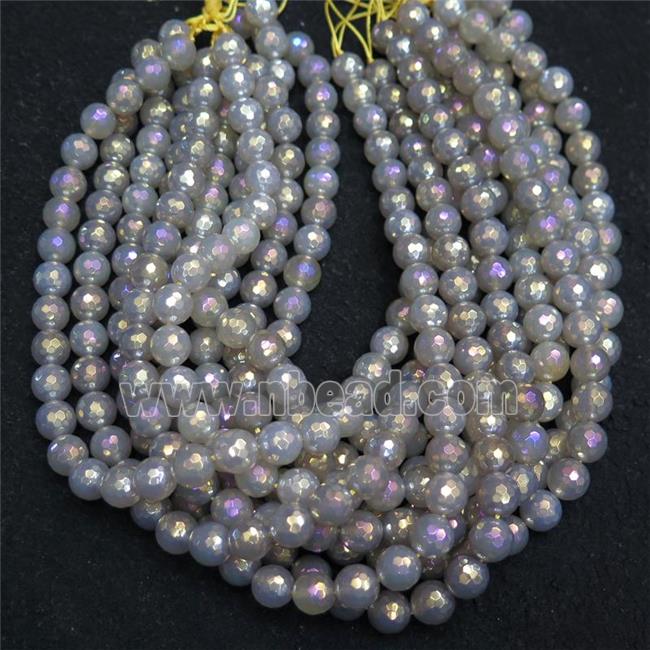 faceted round grey agate beads, AB color electroplated