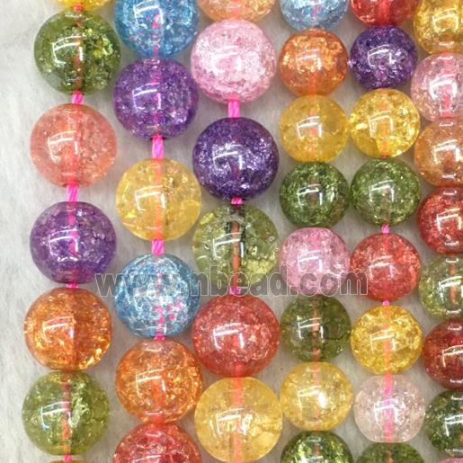 round crackle Crystal Glass beads, AB color electroplated, mixed color