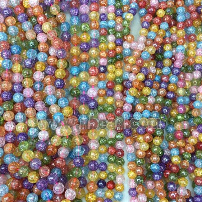 round crackle Crystal Glass beads, AB color electroplated, mixed color