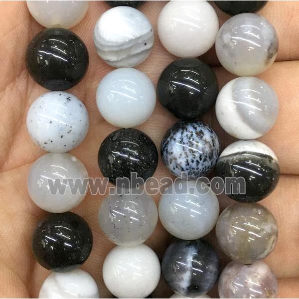 white and black agate beads, round