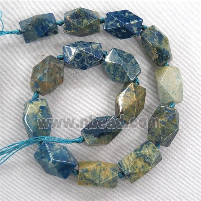 blue coral fossil bead, faceted, nugget