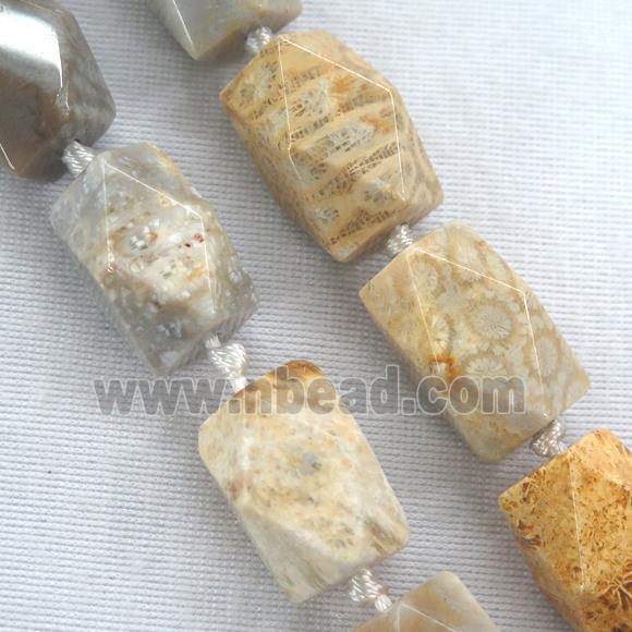 yellow coral fossil nugget beads, faceted