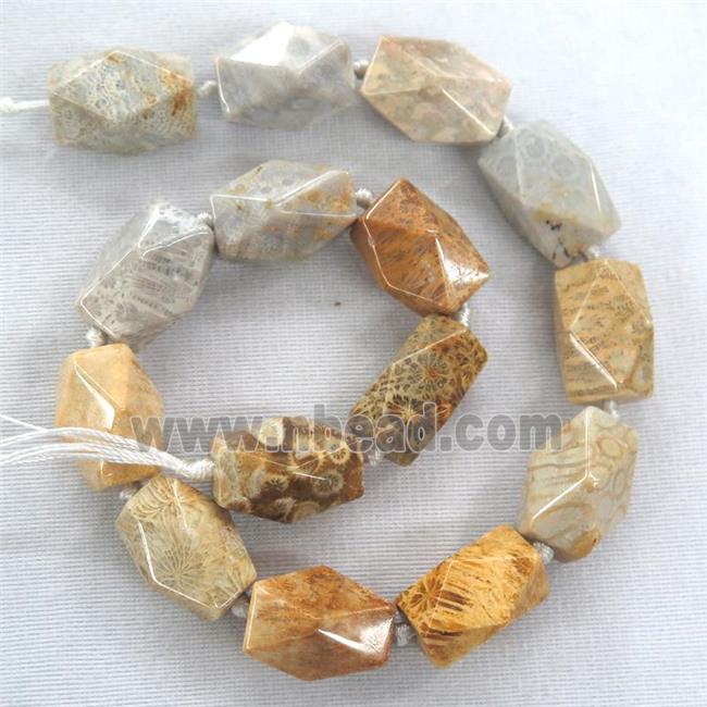 yellow coral fossil nugget beads, faceted