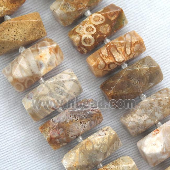 yellow coral fossil beads, faceted, nugget
