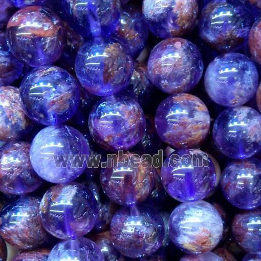 Natural Purple Phantom Beads Cacoxenite Smooth Round