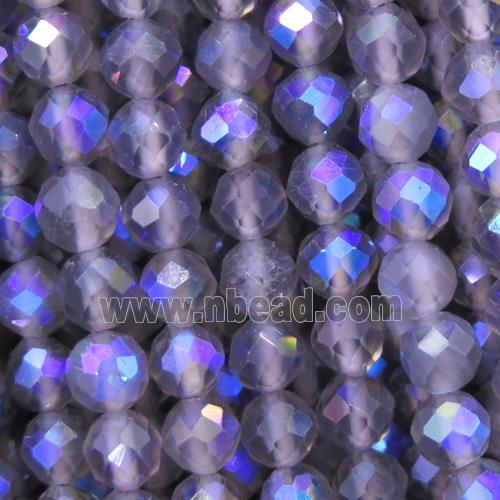 faceted round Ice Obsidian beads, rainbow electroplated