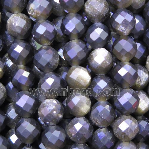 faceted round gold Obsidian beads