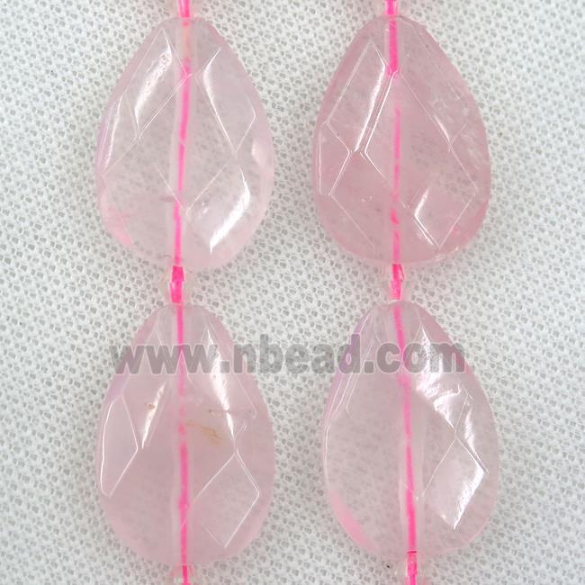 rose quartzt beads, faceted teardrop