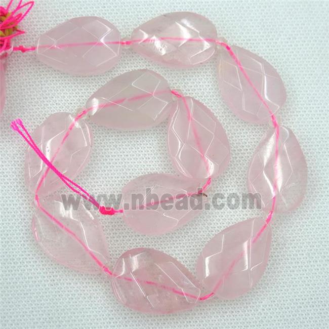 rose quartzt beads, faceted teardrop