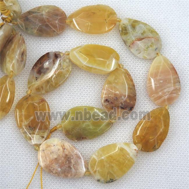 yellow Opal Jasper beads, faceted teardrop