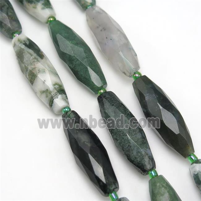 green Moss Agate beads, faceted rice