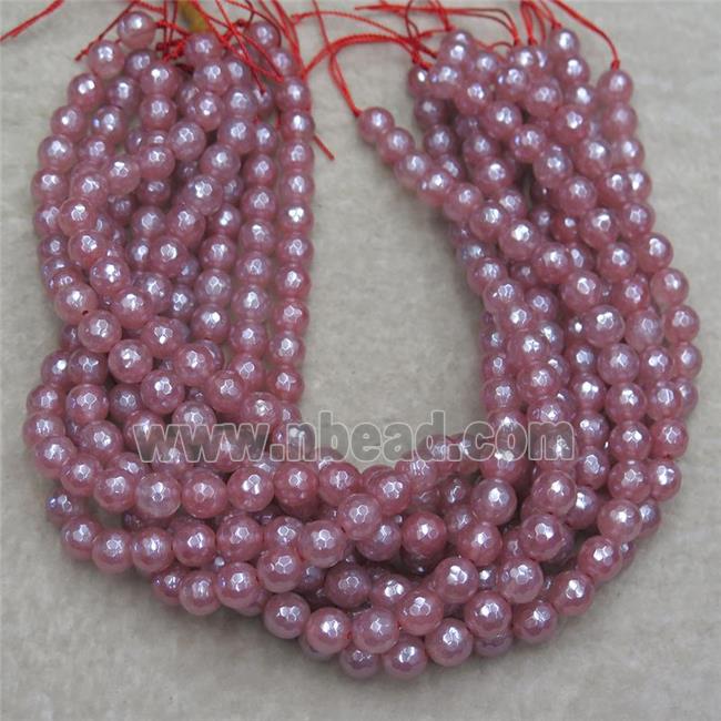 pink watermelon Quartz beads, faceted round, light plated