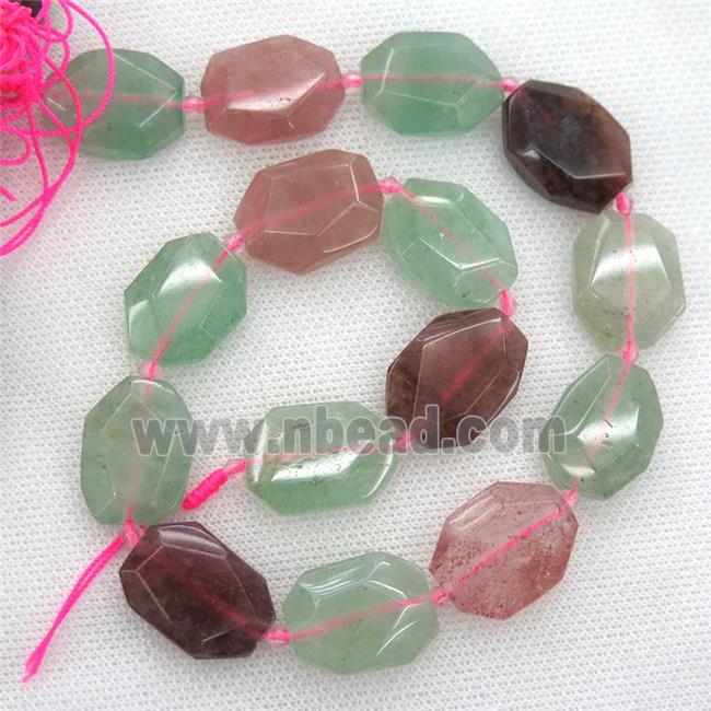 Strawberry Quartz beads, multi color, faceted rectangle