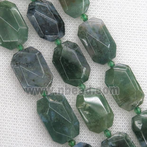 green Moss Agate beads, faceted rectangle