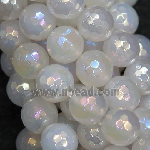 faceted round White Agate Beads with AB-color electroplated