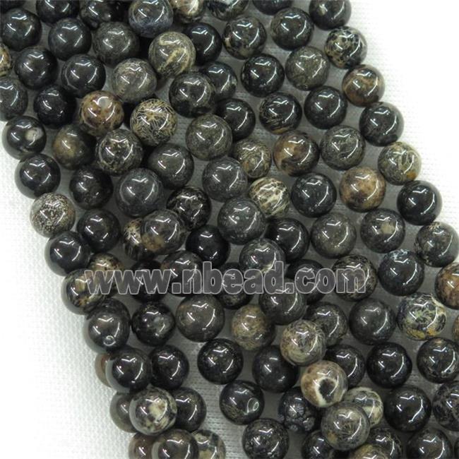 round Black Coral Fossil Beads