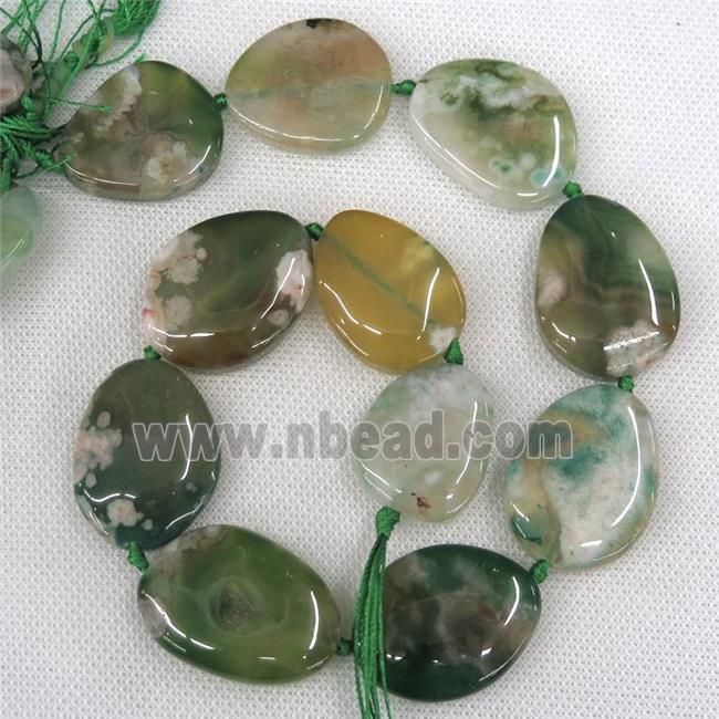 green Cherry Agate slab beads, freeform