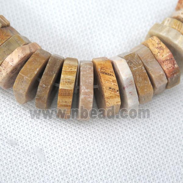 yellow Coral Fossil beads, faceted heishi
