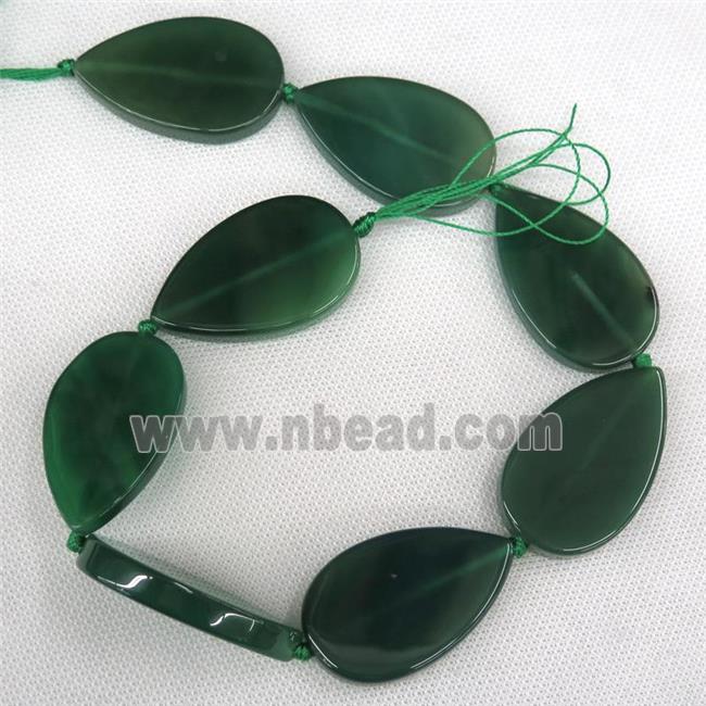 green Agate Beads, teardrop, dye