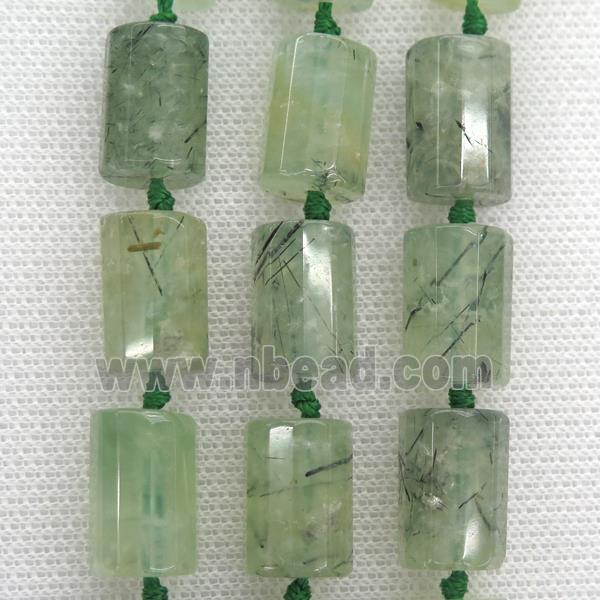 green Prehnite Beads, faceted column