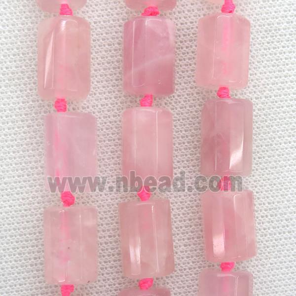 Rose Quartz Beads, faceted column