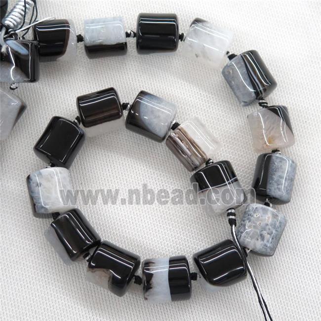White Druzy Agate Column Beads Black Tube