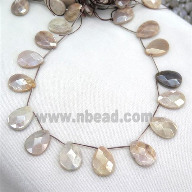 MoonStone Beads, faceted teardrop, top-drilled, light electroplated