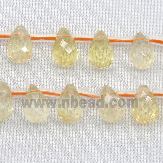 yellow Citrine Beads, faceted teardrop, top-drilled