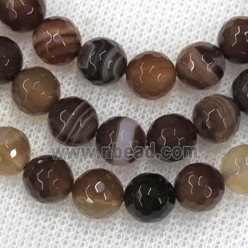 faceted round Coffee Stripe Agate Beads