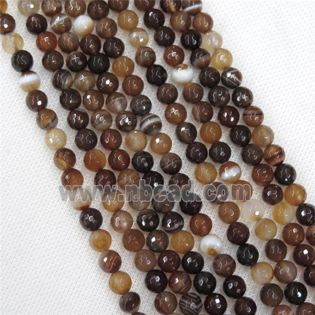 faceted round Coffee Stripe Agate Beads