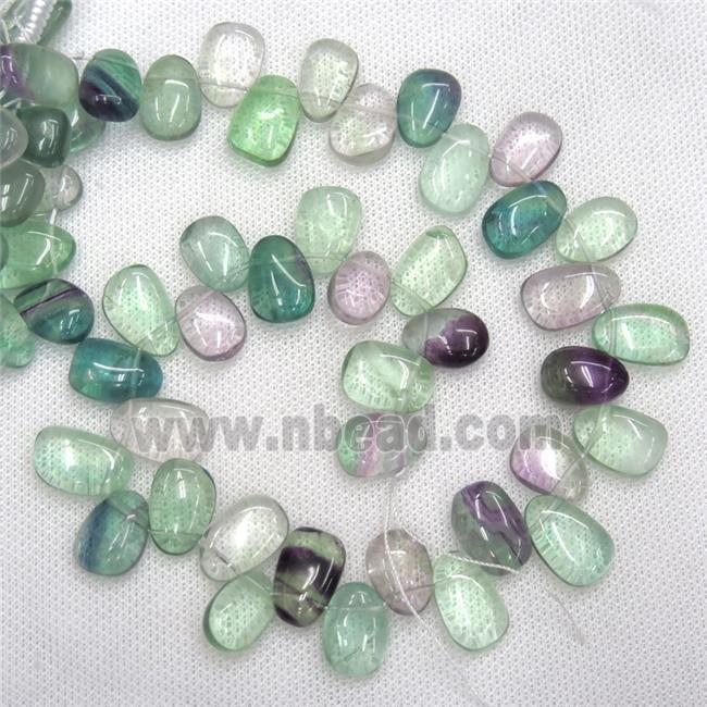 Fluorite teardrop beads, multi-color, top-drilled