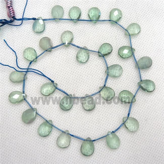 green Fluorite beads, faceted teardrop, top-drilled