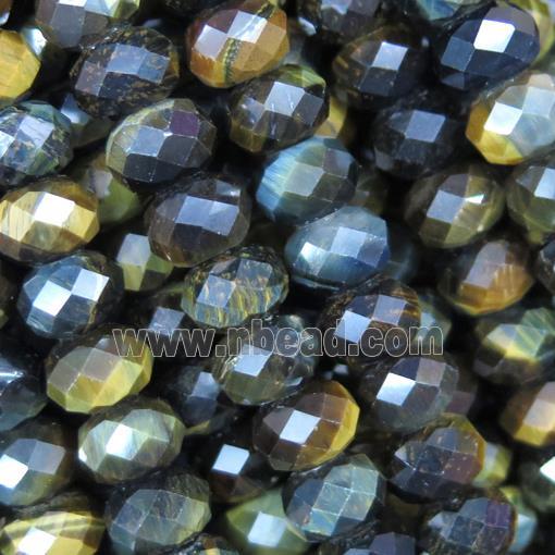 yellow blue Tiger eye stone beads, faceted rondelle