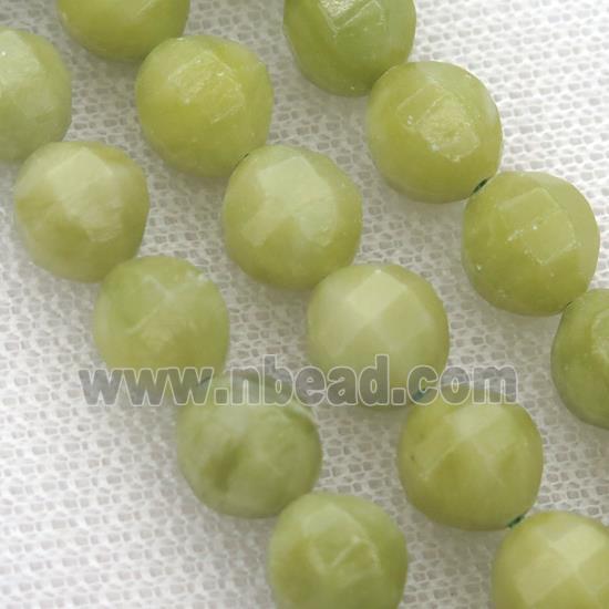 Chinese Olive Nephrite Jade Beads Faceted Round