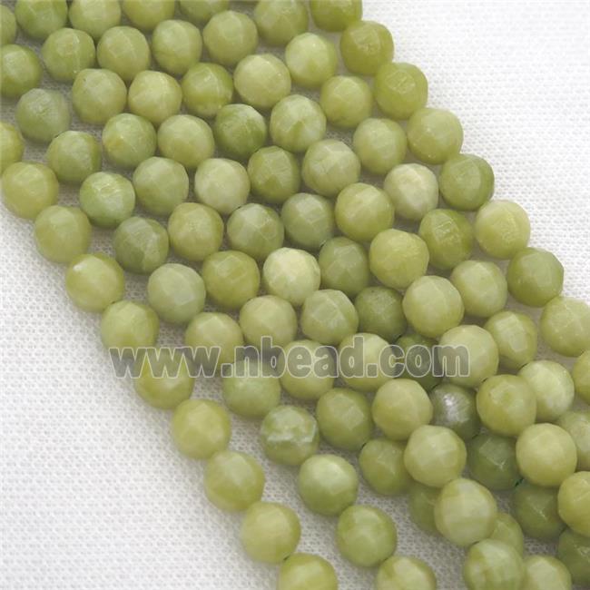 Chinese Olive Nephrite Jade Beads Faceted Round