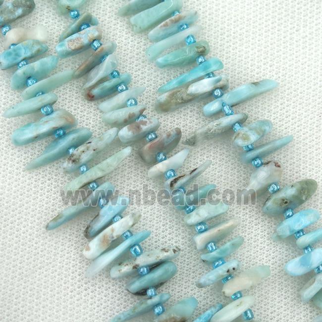 blue Larimar chip beads, topdrilled, A-grade