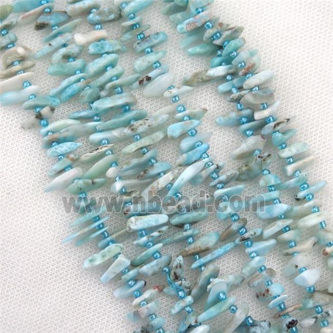 blue Larimar chip beads, topdrilled, A-grade