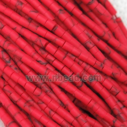 tiny synthetic turquoise tube beads, red