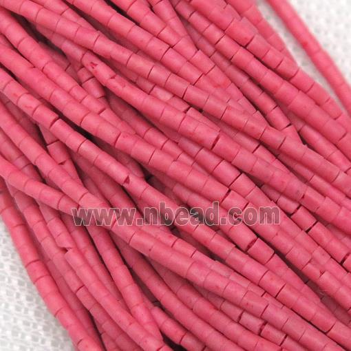 tiny synthetic turquoise tube beads, hotpink